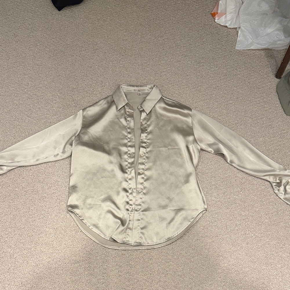 Silky Beige Button-Up Blouse
